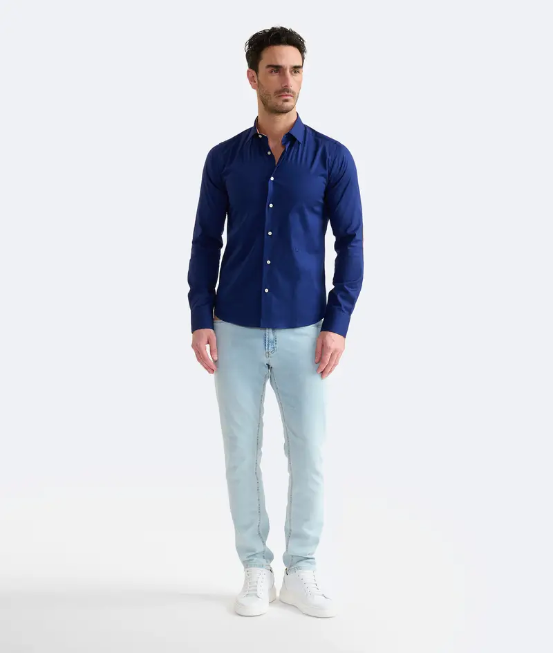 Alviero Martini Camicia super slim in cotone stretch con toppe Geo Classic Blu