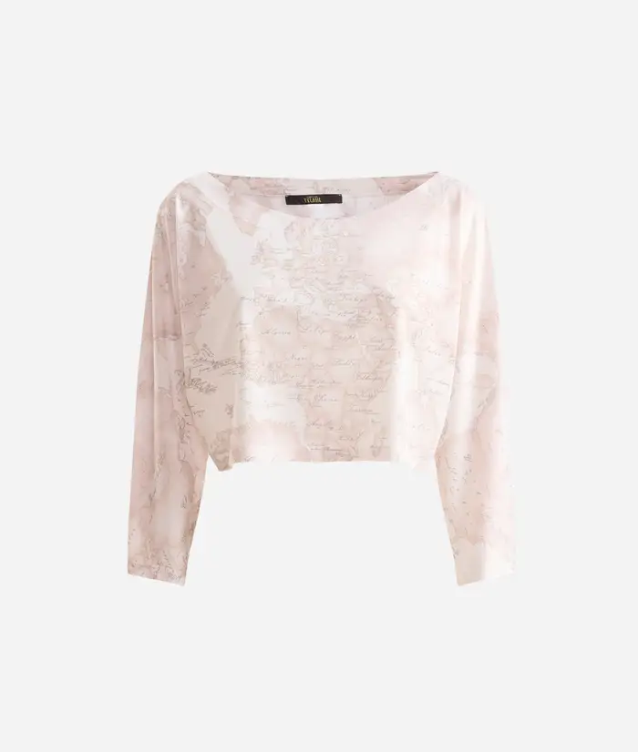 Geo Color top in crêpe a maniche lunghe Conchiglia