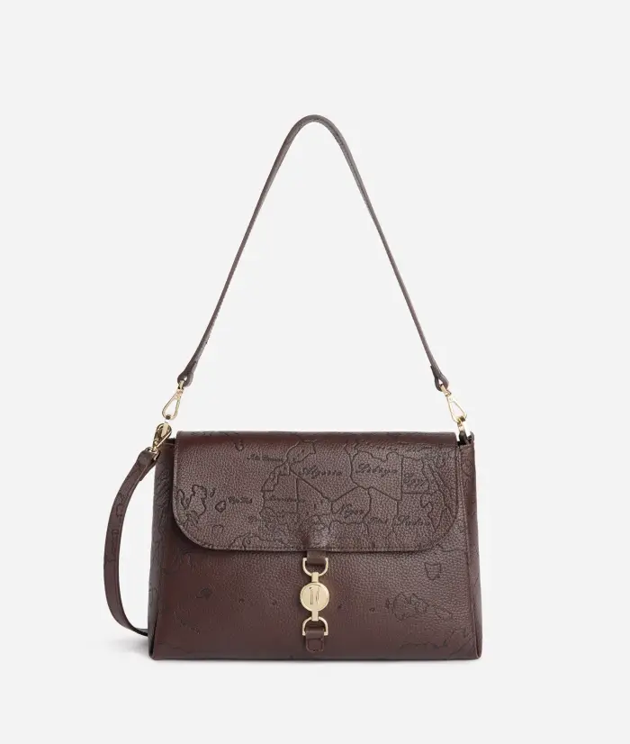 Alviero Martini Golden Coin Messenger borsa sottospalla con impressione Geo Filetto Cioccolato
