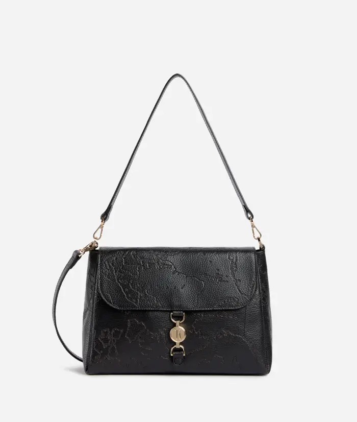 Alviero Martini Golden Coin Messenger borsa sottospalla con impressione Geo Filetto Nera