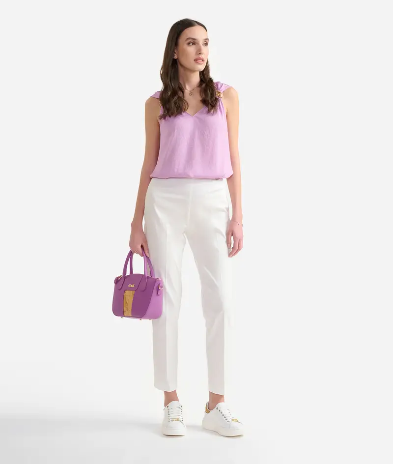 Alviero Martini Pantaloni regular in gabardina di cotone stretch Gesso