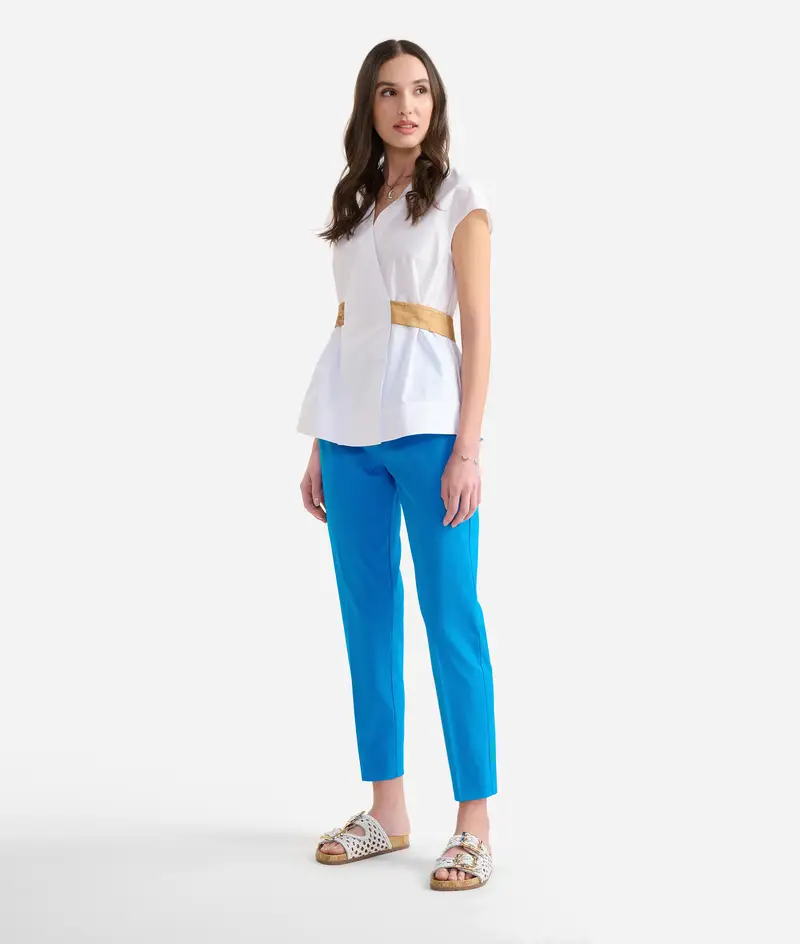 Alviero Martini Pantaloni regular in gabardina di cotone stretch Turchese