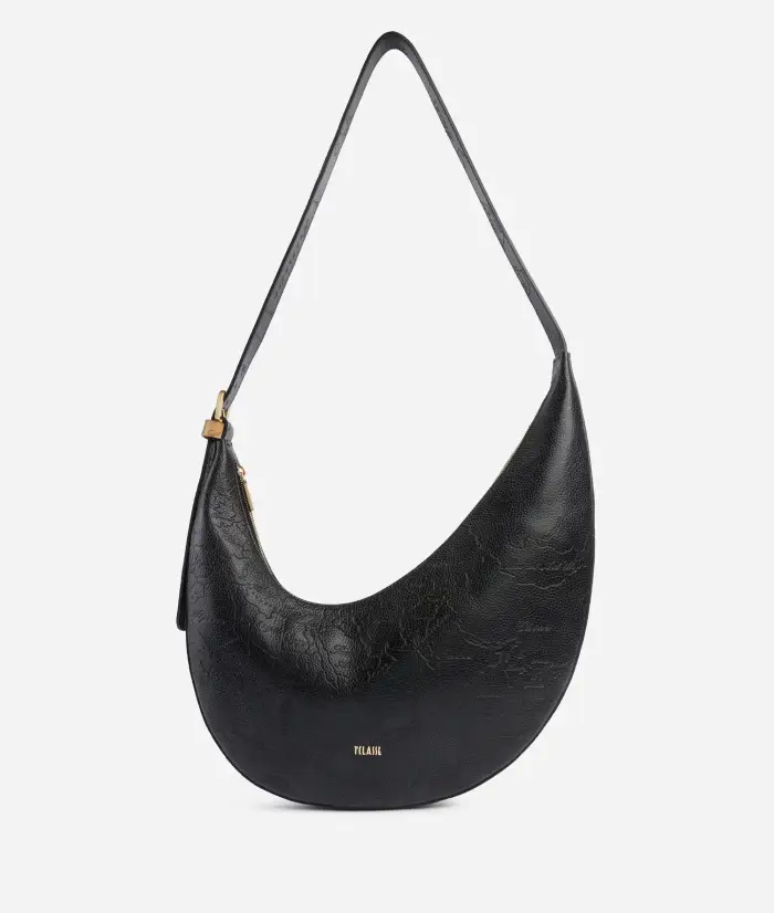 Alviero Martini Rising Moon Bag tracolla a mezzaluna con impressione Geo Filetto Nera
