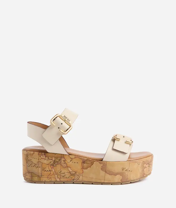 Sandali con zeppa Geo Classic in pelle liscia Conchiglia