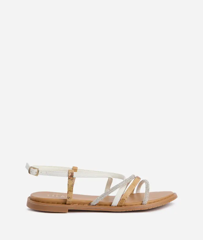 Sandali in eco nappa con mini strass Bianchi e Geo Classic