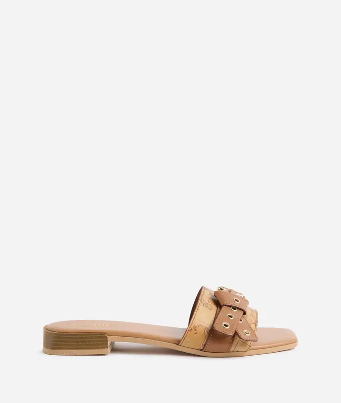 Sandali in eco nappa Geo Classic con fiocco in pelle liscia Cuoio