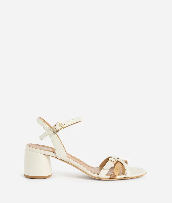 Sandali in nappa liscia con tacco rotondo Avorio