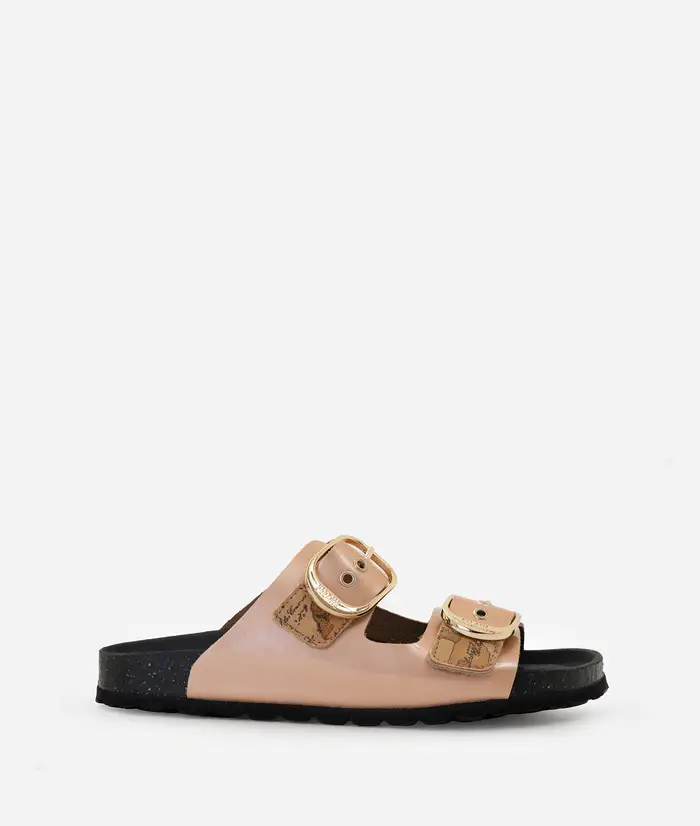 Sandali in tessuto effetto vernice Cipria