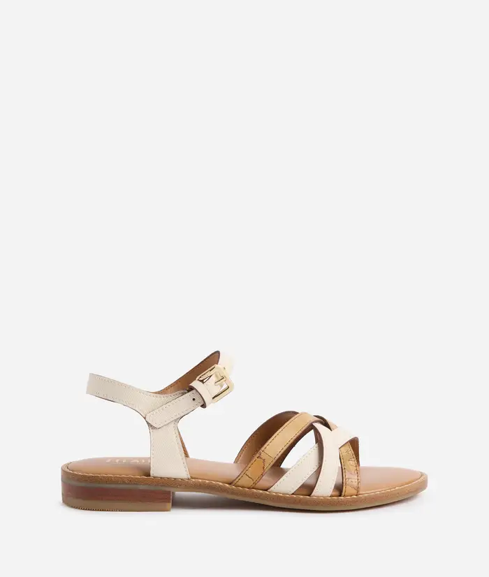 Sandali in tessuto saffiano con inserti Geo Classic Avorio