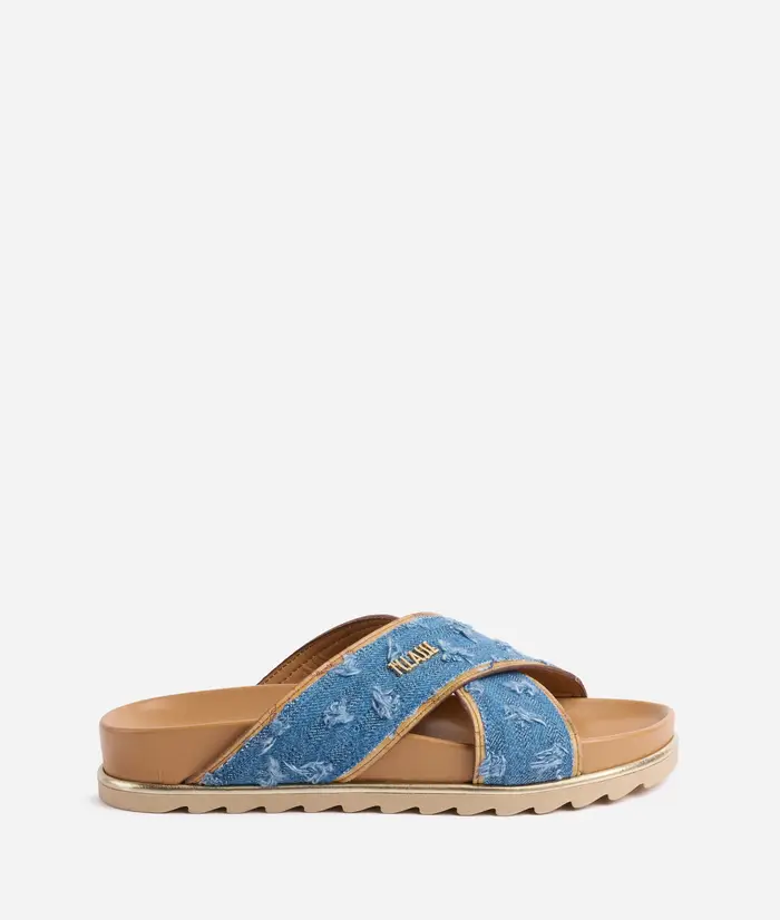 Sandali incrociati in denim con logo 1ᴬ Classe Blu Jeans