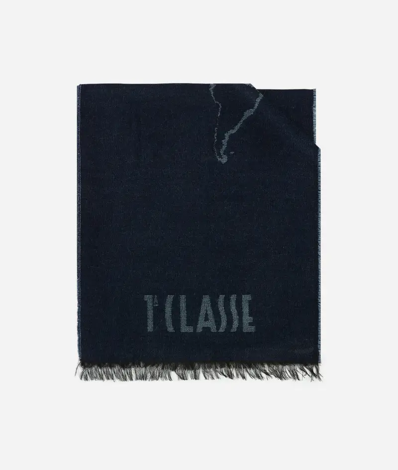 Alviero Martini Sciarpa Geo Filetto in misto modal e lana 40x180 Blu Acciaio