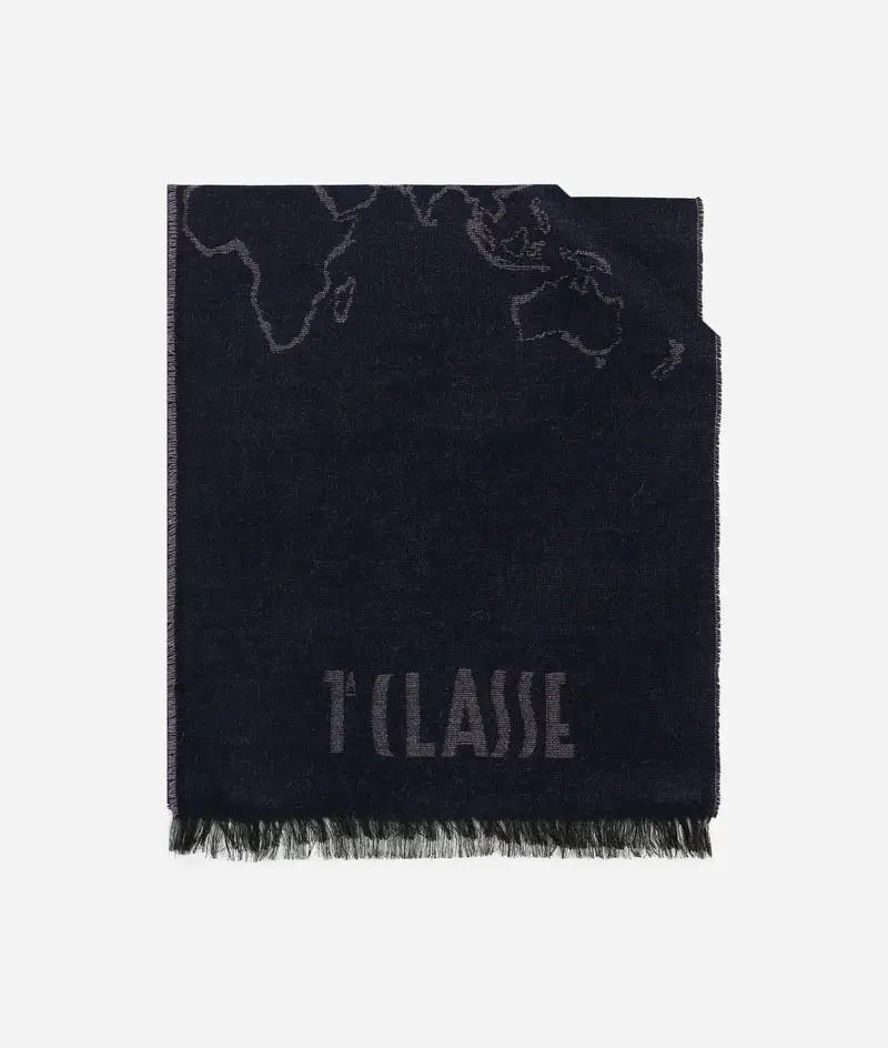 Alviero Martini Sciarpa Geo Filetto in misto modal e lana 40x180 Blu Lapis