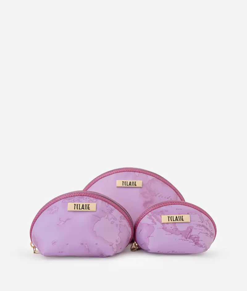 Alviero Martini Set di tre bustine in tessuto gommato Geo Rosa Pervinca