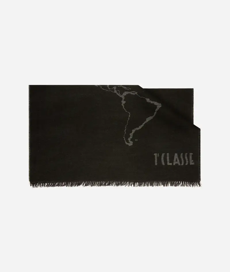 Alviero Martini Stola Geo Filetto in misto modal e lana 80x180 Asfalto