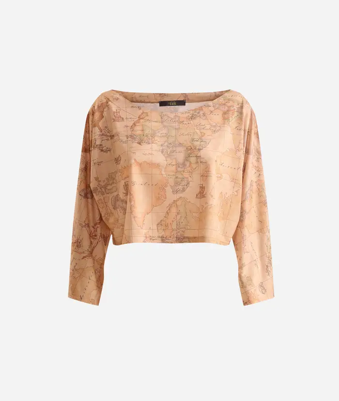 Top in crêpe a maniche lunghe Geo Classic