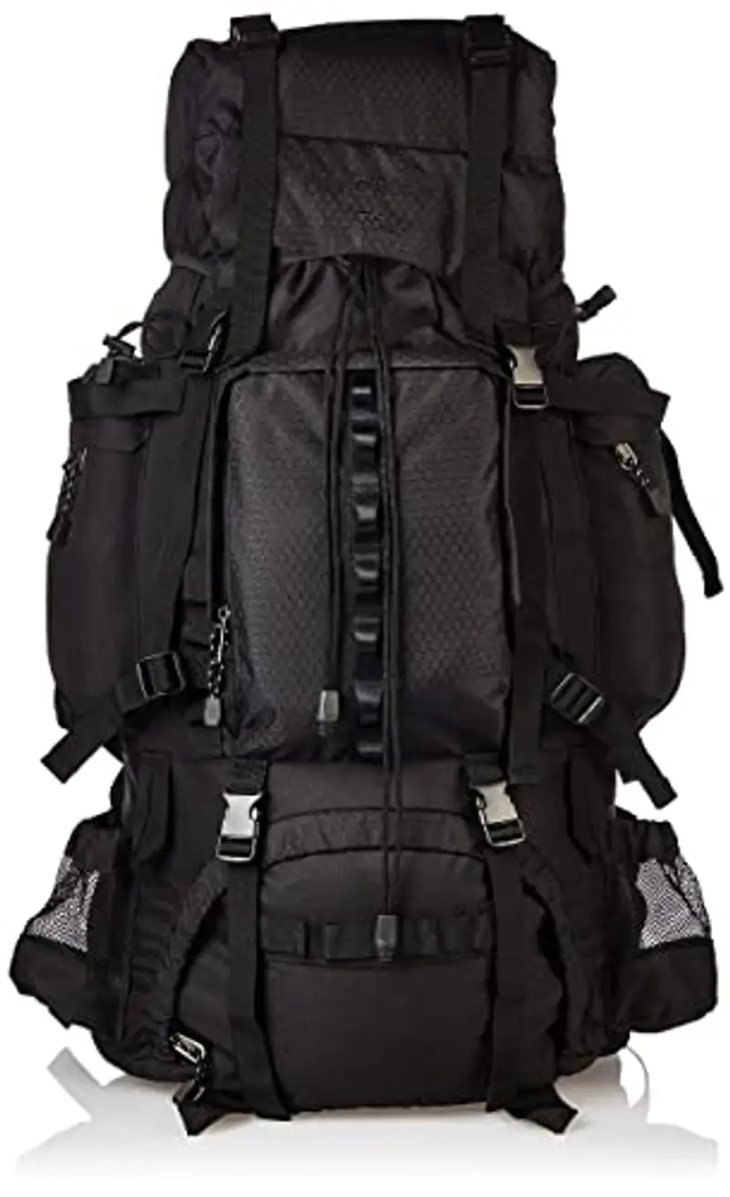 Amazon Basics Zaino da escursionismo con telaio interno e cerniera antipioggia, 75 L, Nero