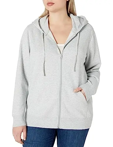 Amazon Essentials Felpa con cappuccio e cerniera in pile Donna, Grigio Chiaro Puntinato