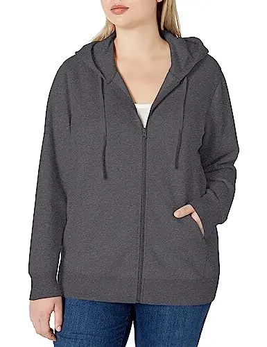 Amazon Essentials Felpa con Cappuccio e Cerniera in Pile Donna, Grigio Scuro Puntinato