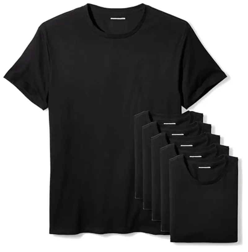 Amazon Essentials Magliette Intime Basic A Girocollo in Cotone, Versatili E Morbide Uomo, Pacco da 6, Nero