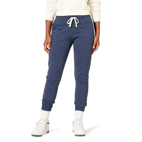 Amazon Essentials Pantaloni da Jogging in Pile con Risvolto (Disponibili in Taglie Forti) Donna, Blu Marino Puntinato