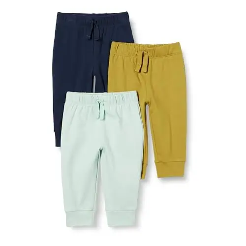 Amazon Essentials Pantaloni Senza Chiusura in Cotone Unisex Bimbi, Pacco da 3, Blu Marino/Verde Menta Pallido/Verde