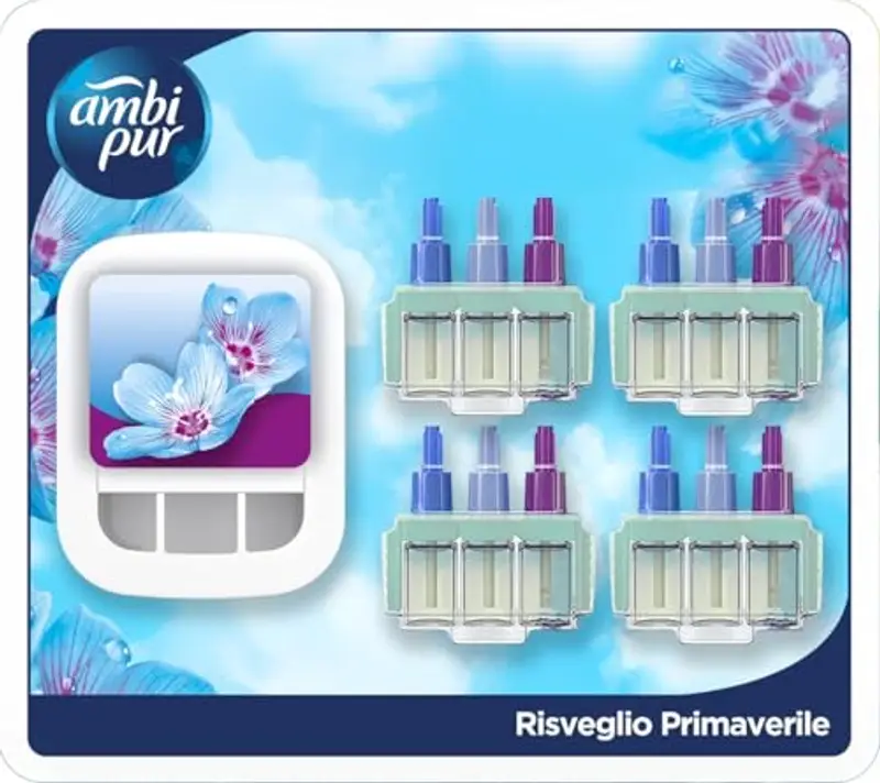 Ambi Pur 3Volution Starter Kit Diffusore Elettrico Profumatore Per Ambienti Programma Intelligente + Ricariche 80ml Risveglio Primaverile