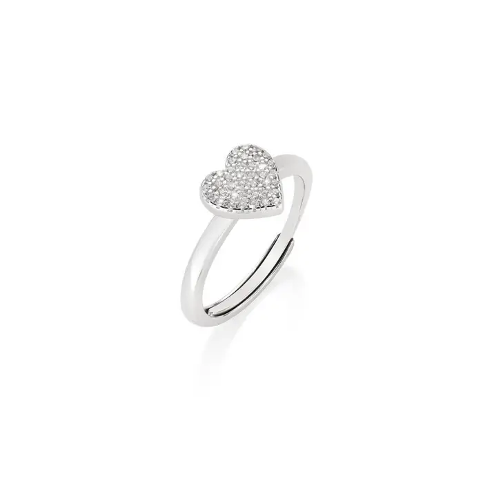 AMEN Anello Cuore Luminoso Pavé Regolabile In Argento