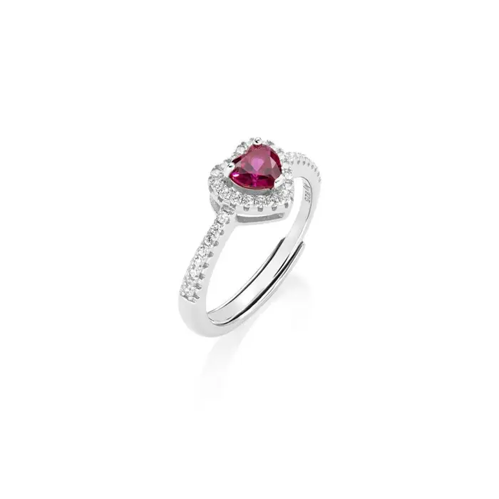 AMEN Anello Dolce Cuore Rubino Regolabile In Argento 925