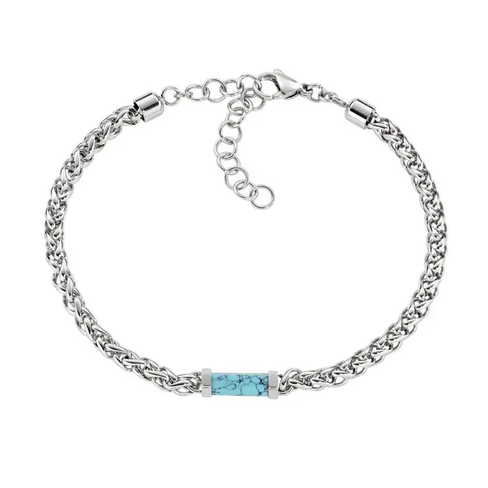 Bracciale Acciaio Catena A Corda Con Turchese Centrale - Amen