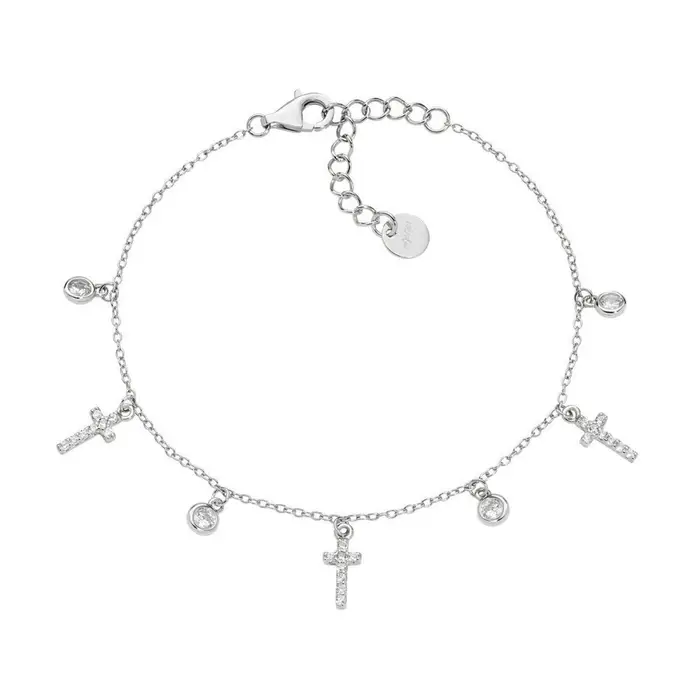 AMEN Bracciale Multicharm Croci E Zirconi Bianchi