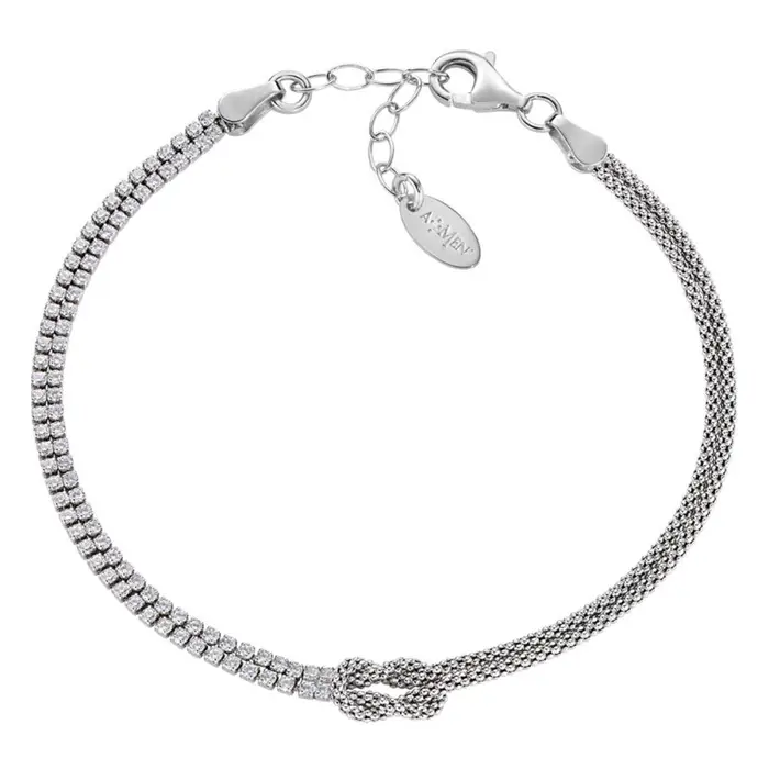 AMEN Bracciale Nodo D Amore Con Zirconi Bianchi