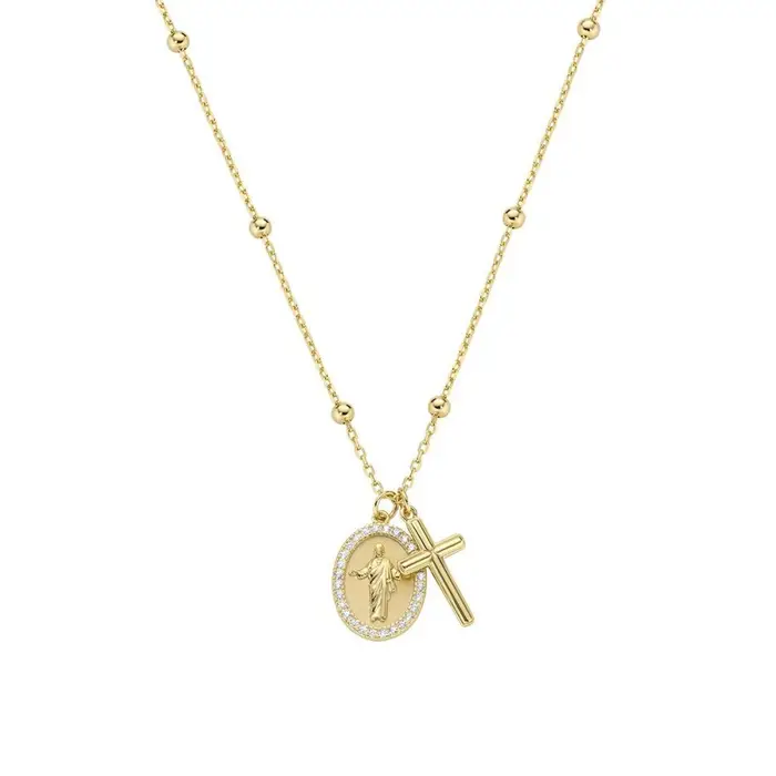 AMEN Collana Dorata Con Cristo E Croce