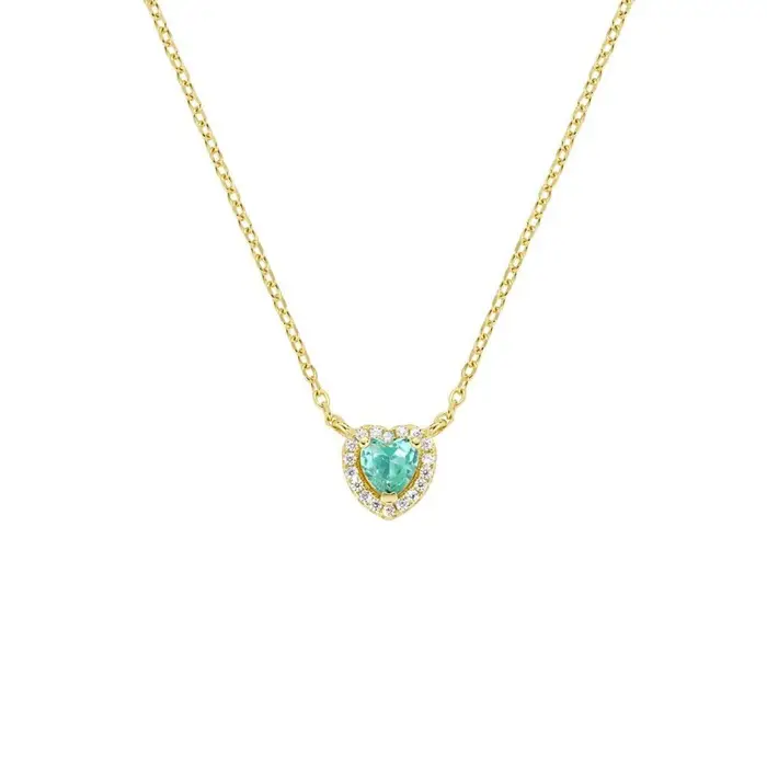 AMEN Collana Dorata Dolce Cuore Verde Acqua