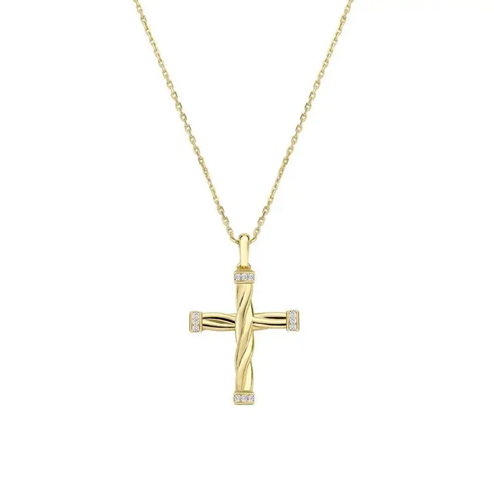 AMEN Collana In Ottone Croce A Corda Dorata