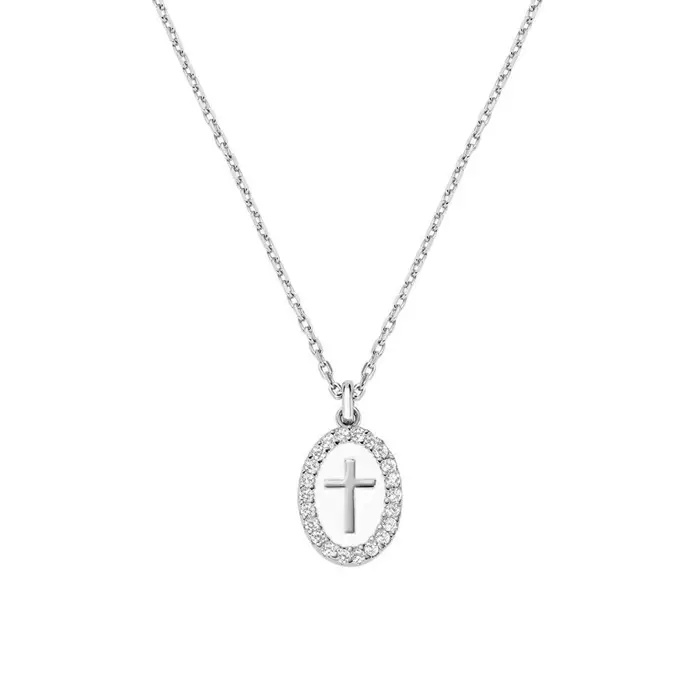 AMEN Collana In Ottone Croce Su Medaglia Smaltata