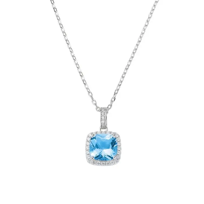 AMEN Collana Lady Con Zircone Acquamarina Taglio Radiant