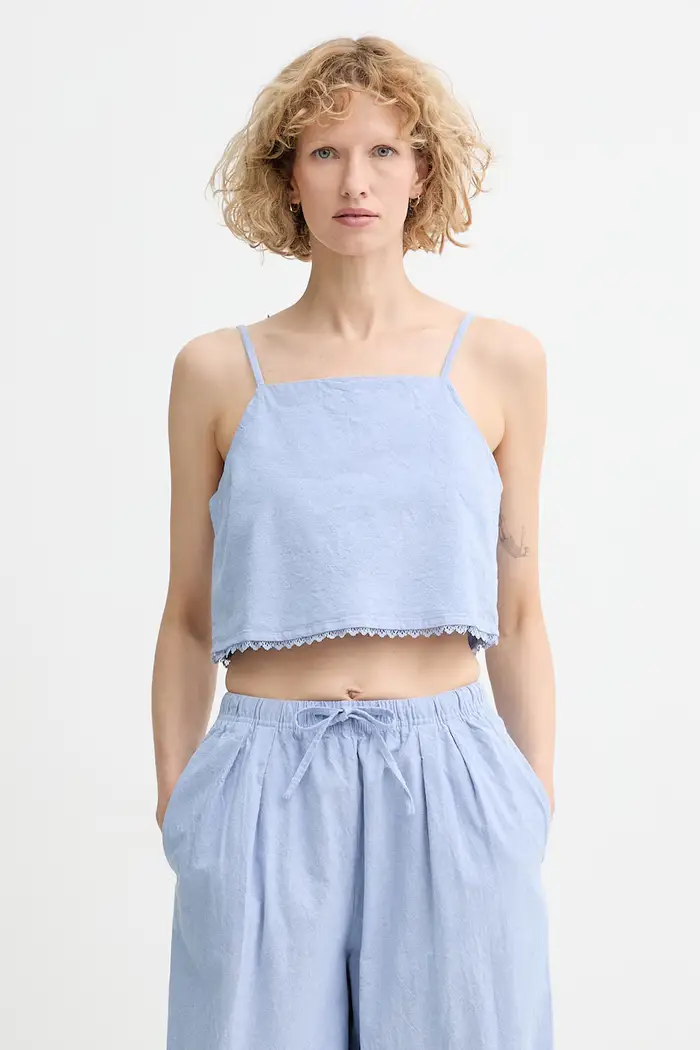 American vintage crop top da donna in cotone Blu