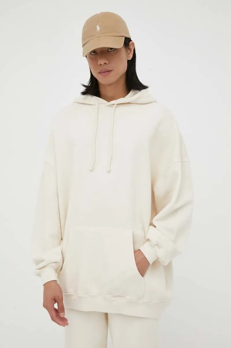 American vintage felpa in cotone uomo con cappuccio Beige