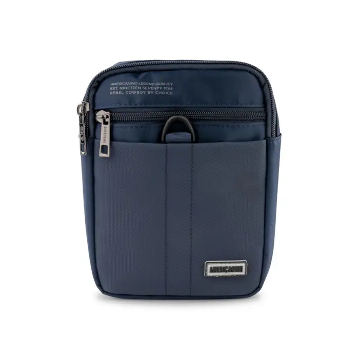 AMERICANINO Borsello blu da uomo con tracolla e tasche con zip UNICA