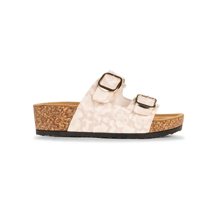 AMERICANINO Sandali a fascia da donna beige con fantasia jacquard e zeppa effetto sughero