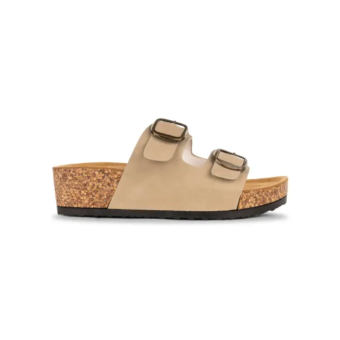 AMERICANINO Sandali a fascia da donna beige con maxi fibbie e suola zeppa effetto sughero