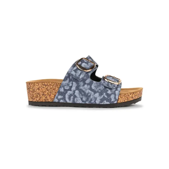 AMERICANINO Sandali a fascia da donna blu con fantasia jacquard e zeppa effetto sughero