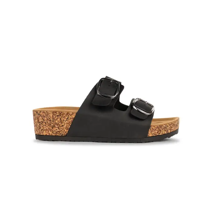 AMERICANINO Sandali a fascia da donna neri con maxi fibbie e suola zeppa effetto sughero
