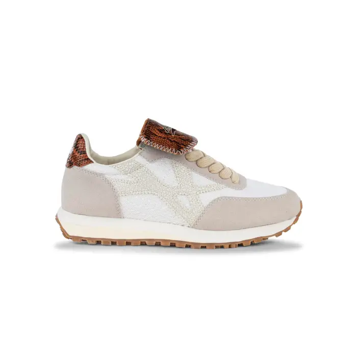AMERICANINO Sneakers bianche e beige da donna con inserti effetto scamosciato e pitonato