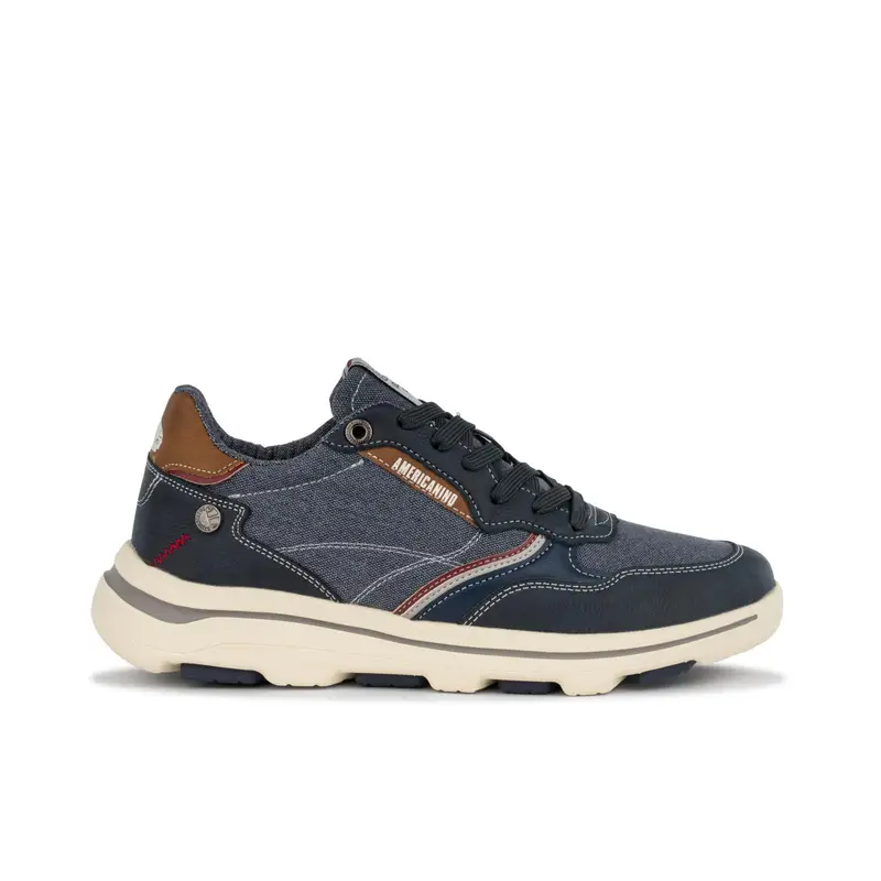 AMERICANINO Sneakers blu in tessuto con suola chunky e logo laterale