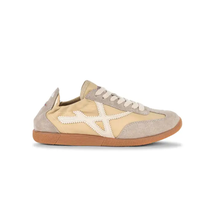 AMERICANINO Sneakers morbide beige e grigie da donna con inserti effetto scamosciato