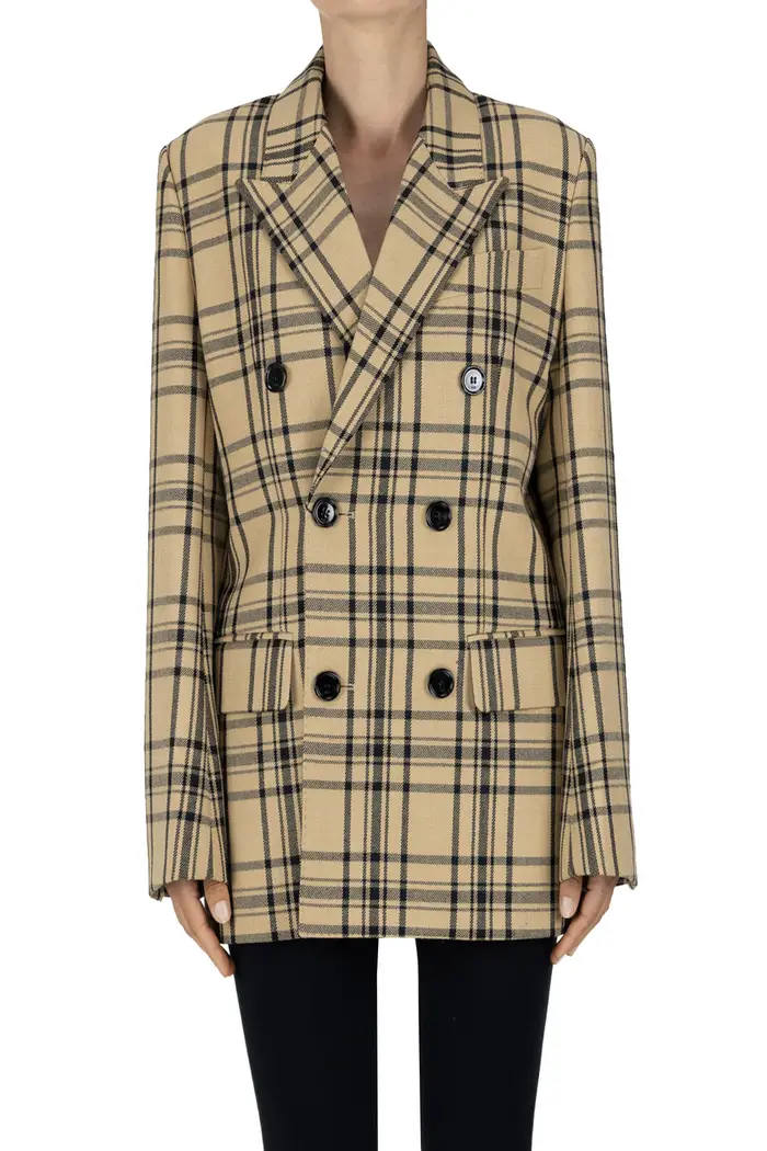 Blazer doppiopetto stampa check Cammello