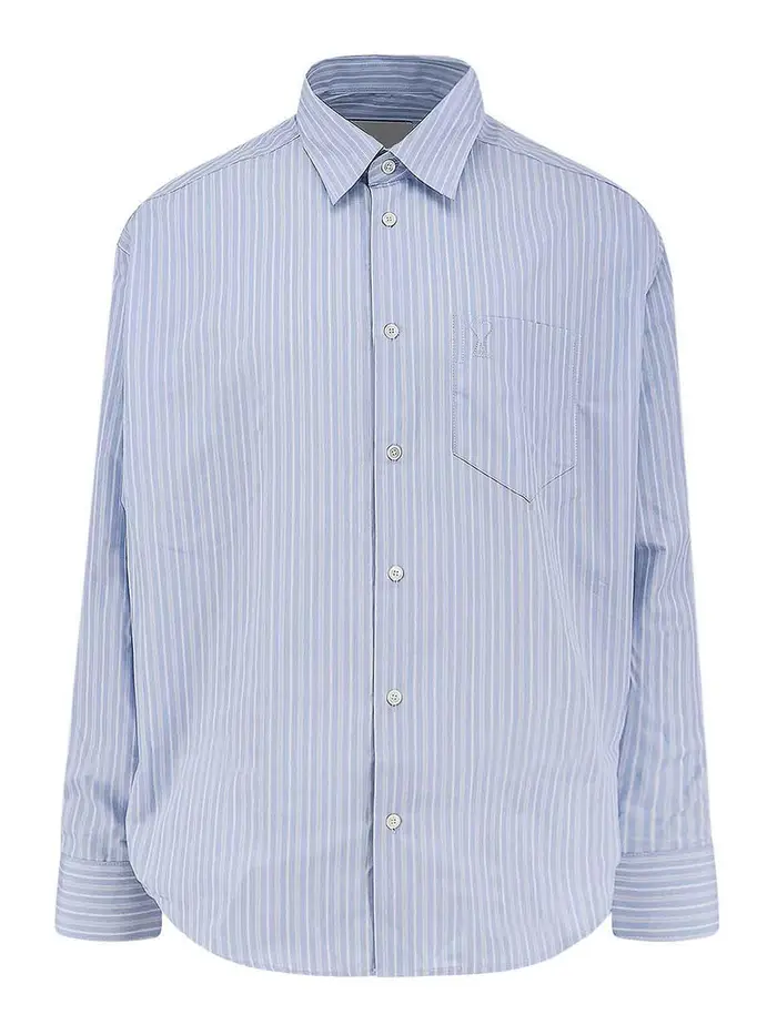 Ami Paris Camicia In Cotone A Righe Bianco
