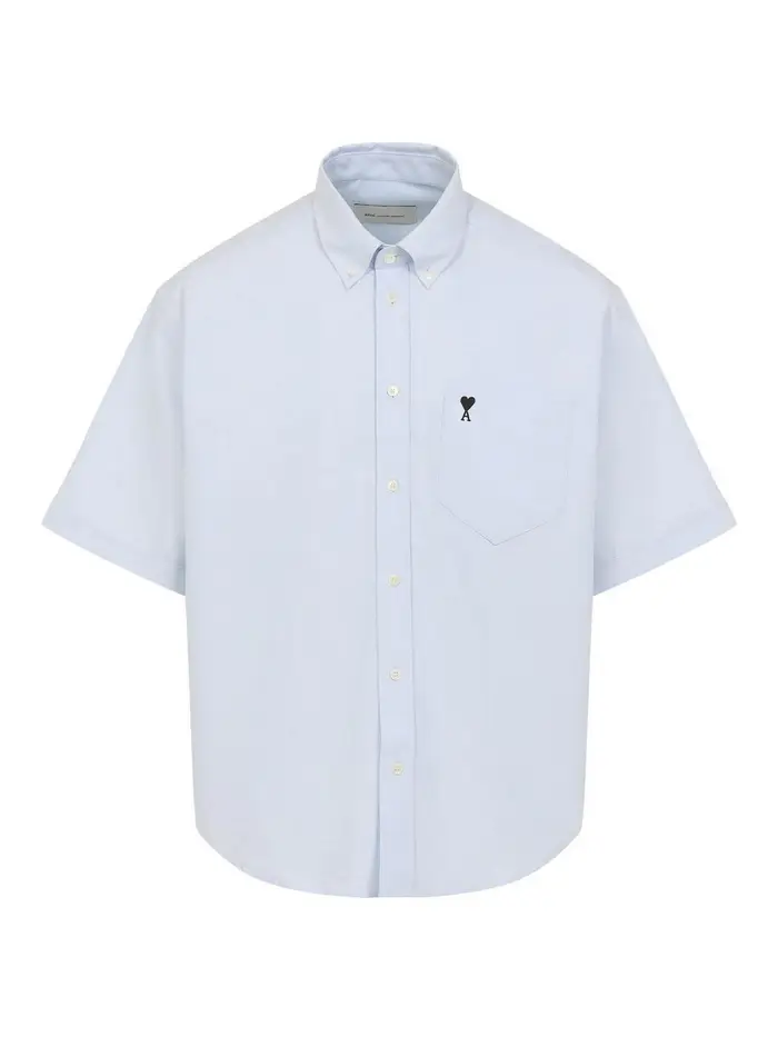 Ami Paris Camicia squadrata a maniche corte Beige Chiaro