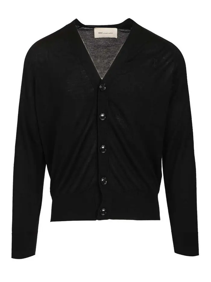 Ami Paris Cardigan in lana con scollo a V di Parigi Nero